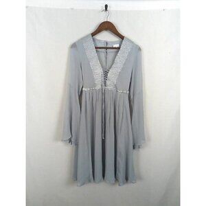 Ghost London Dress Women's Size XS Blue Gray Boho Peasant Bell Sleeves FLAW